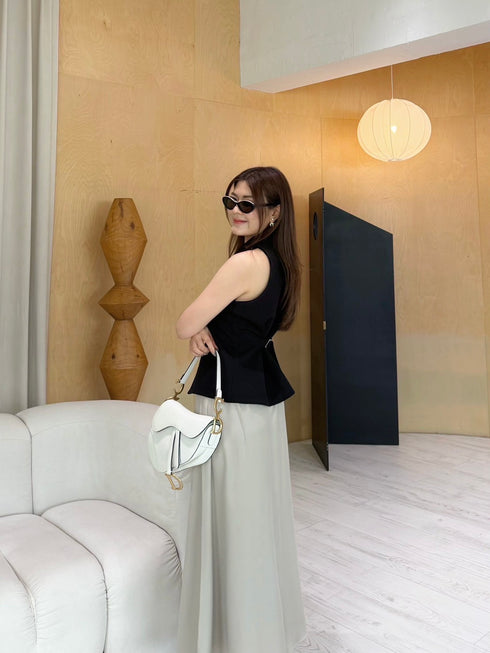 Collar Down Sleeveless Vest With Skirts Sets